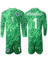 Nederland Bart Verbruggen #1 Keeper Hjemmedraktsett Barn EM 2024 Lange ermer (+ bukser)